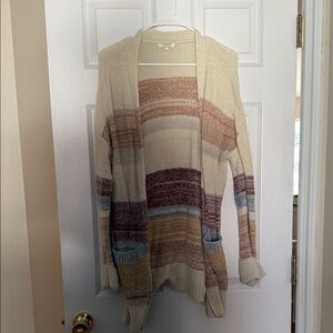 Maurice’s Cozy Cream Multi-Stripe Open Cardigan Sweater - M